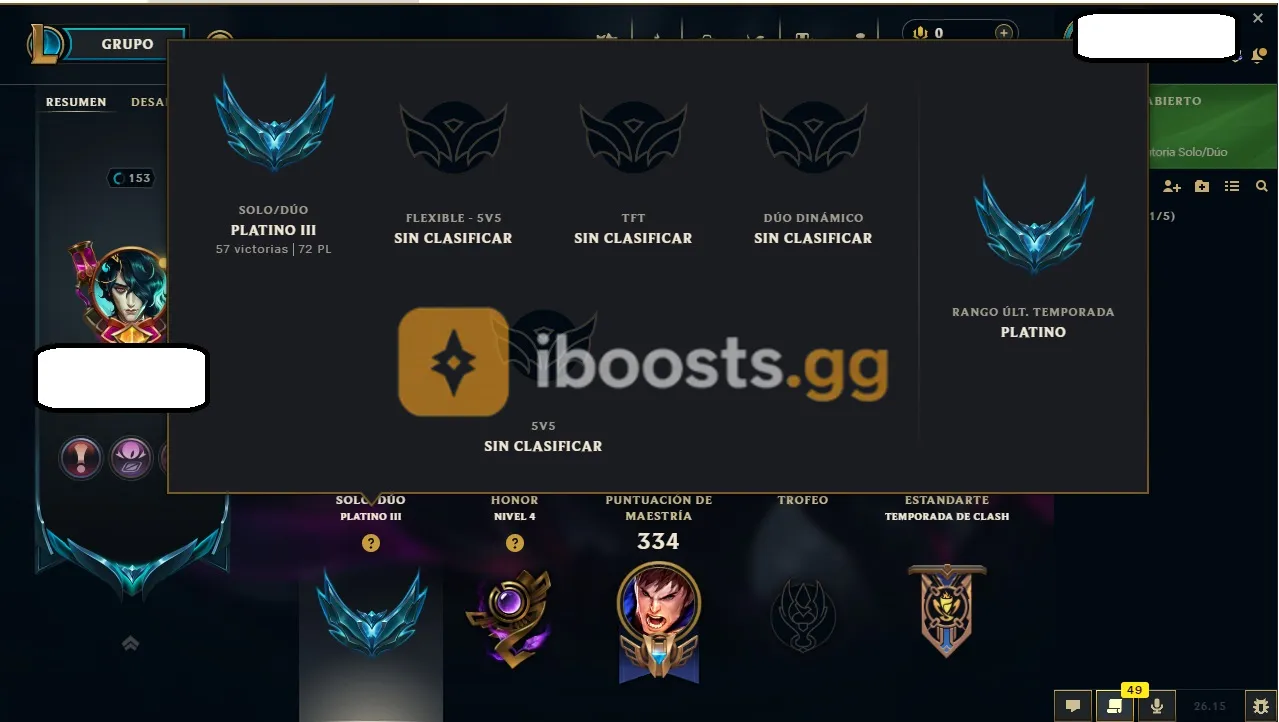 PLATINO 3 +25POR GAME // 103 SKINS INCLUIDA 2 ULTIMATE (SONA Y MISS FORTUNE) + 23 SKINS LOLCLASSIC//  76 SKINS + 23 CLASSIC  CUENTA PERSONAL FULL ACCES + MAIL