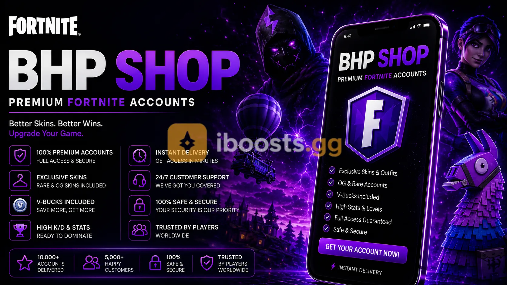 Full Access Guaranteed 50-10 Skins Fortnite Accounts 