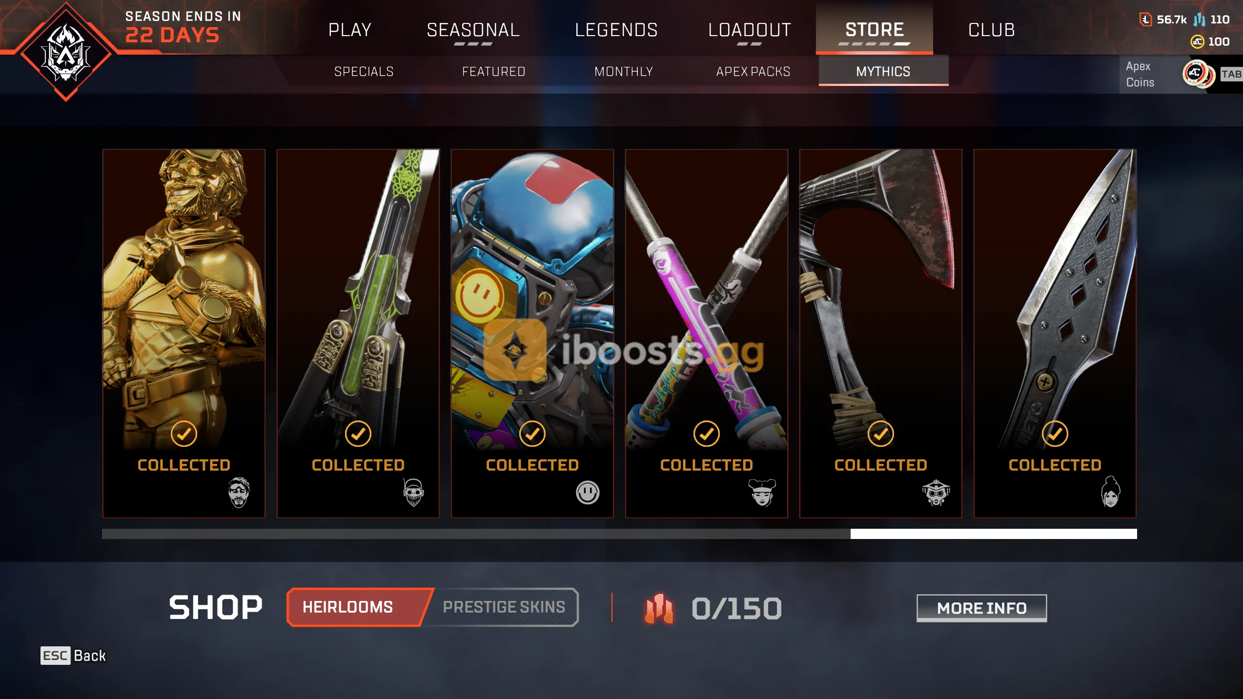 [PC] All Heirlooms S2 to 18 , 5 x master & Prestige Skins Unlocked w/ 1,130 Legendary Items! + S2 R301, S4 , S5 & S7 R99