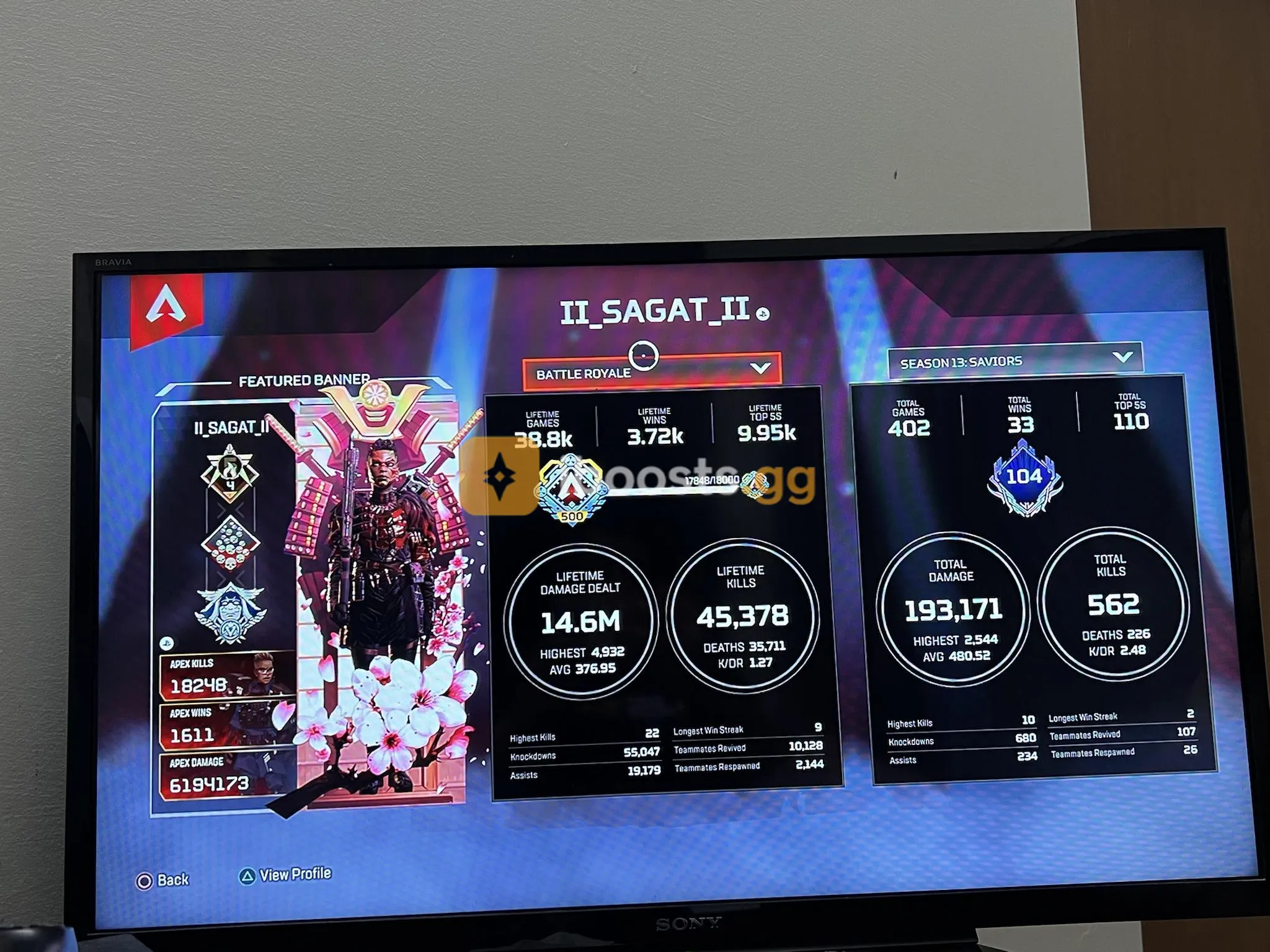 Apex Ps4-5 Acc - 45k Lifetime Kills Caustic Heirloom - 18k Kills Bangalore - 500+ Acc Level - S3 Permanent Diamond Trail