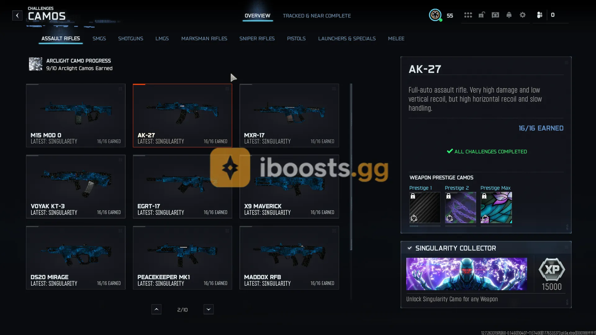 💥 BO7 💥 30x Singularity Camo💠 Prestige 1 ⭐ Level 55 🎖️ 450 Camos 🛠️ Handmade Legit ⚡ Level 55 ⚔️ All Guns Unlocked 👥 10 Ops 💻 Steam/Battle.net/PSN/Xbox
